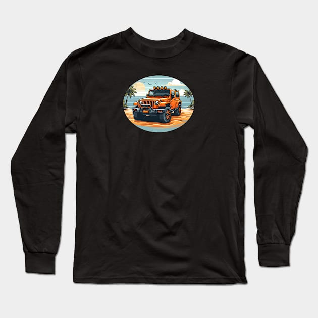 Jeep Wrangler JK Orange Beach Oval Long Sleeve T-Shirt by Syntheous